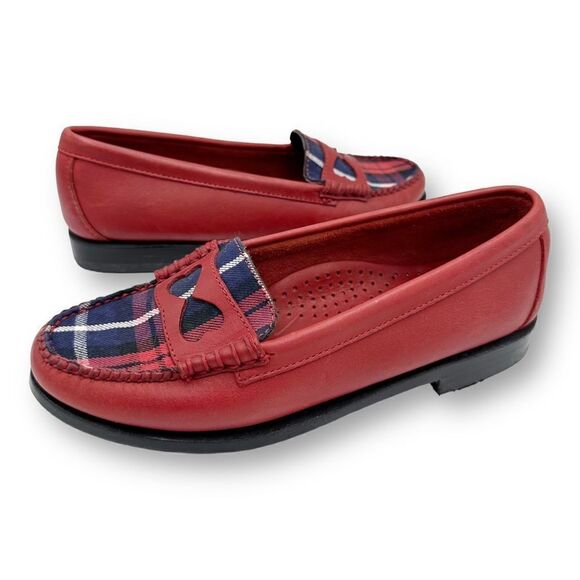 BASS RACHEL ANTONOFF COLLECTION WENDYBIRD RED LEATHER AND PLAID LOAFERS Sz 6M - Picture 1 of 13